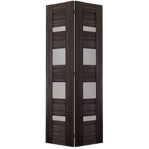 Mirella 48 in. x 79.375 in. 4-Lite Frosted Glass Gray Oak Wood Composite Bifold Door