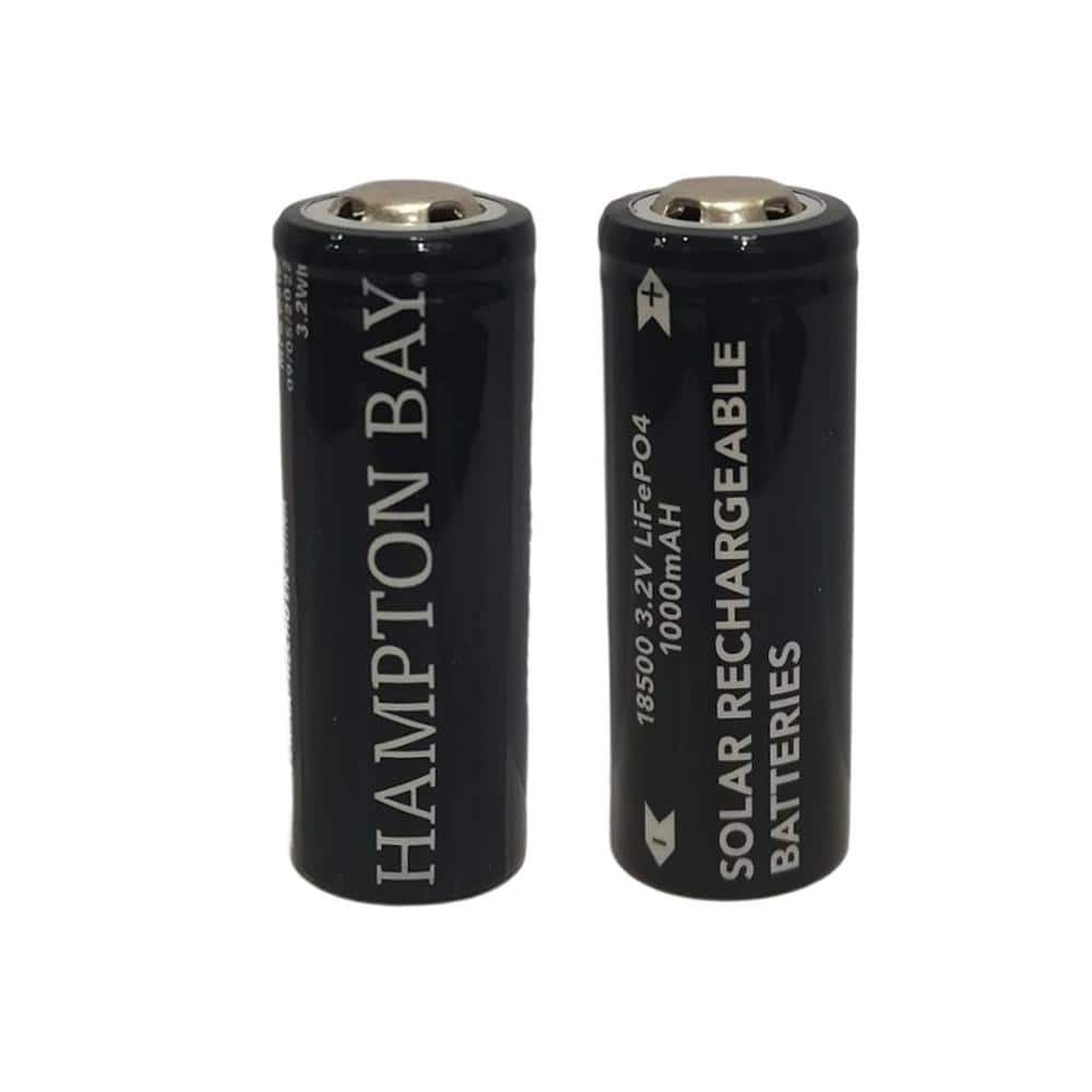 Hampton Bay Lithium Phosphate 1000 mAh Solar Rechargeable 18500 Batteries (2Pack) B1000