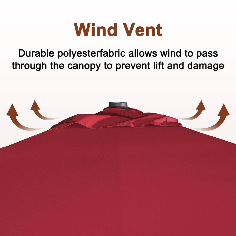 10 ft Red Square Aluminum Cantilever Patio Umbrella with Bluetooth LED Light