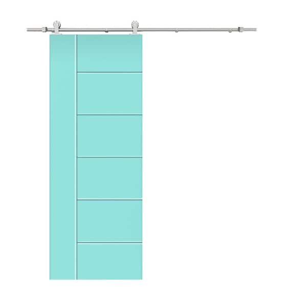 CALHOME Modern Classic 18 in. x 80 in. Mint Green Stained Composite MDF Paneled Sliding Barn Door with Hardware Kit