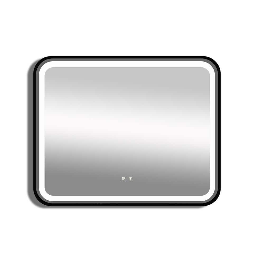 40 in. W x 32 in. H Black Rectangular Led Vanity Wall Mirror with Focused B