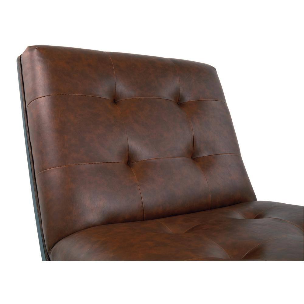 Traditional Brown Faux Leather and Wood Accent Chair
