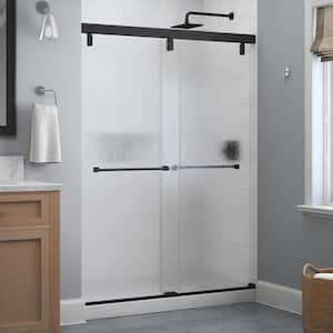 Everly 60 in. x 71-1/2 in. Frameless Mod Soft-Close Sliding Shower Door in Matte Black with 1/4 in. (6 mm) Rain Glass