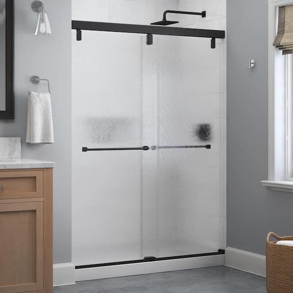 Delta Mod 60 in. x 71-1/2 in. Soft-Close Frameless Sliding Shower Door in Matte Black with 1/4 in. Tempered Rain Glass