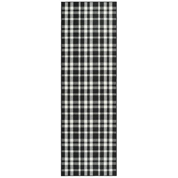 Houston Plaid Machine Washable Black 2.6 ft. x 6 ft. Indoor Area Rug