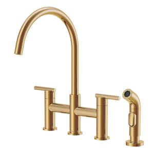 Parma Double Handle Deck Mount Bridge Kitchen Faucet with Spray with 1.75 GPM in Brushed Bronze