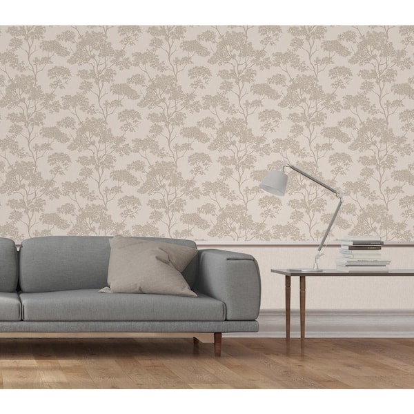 Brown Aspen Taupe Tree Metallic Non-Pasted Peelable Paper Wallpaper