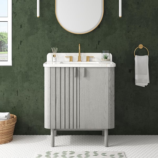Avanity Blakely 31 in. Single Sink Gray Oak Bath Vanity with Calacatta White Quartz Top