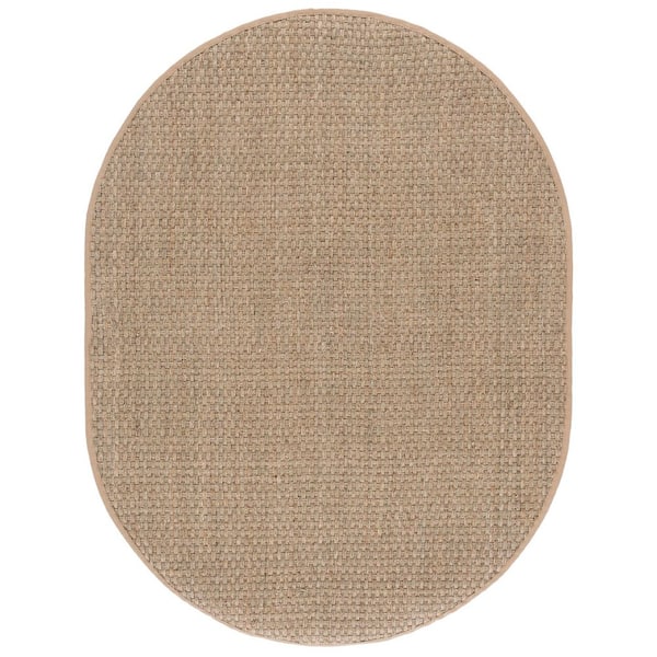 Natural Fiber 6 ft. x 8 ft. Natural/Beige Solid Oval Area Rug