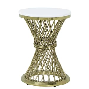 Fallon 18 in. Engineering Stone and Gold Finish Round Marble End Table