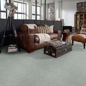 Perfectly Posh - Aspen - Blue 43 oz. Nylon Pattern Installed Carpet