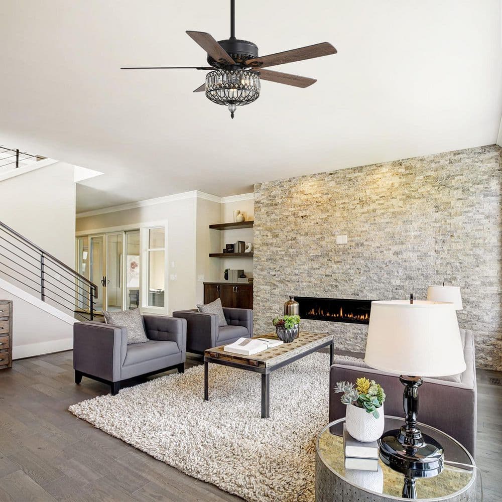 52 in. Black Downrod Mount Standard Ceiling Fan with 3 E12 Bulbs(Not Included) and Remote Included price history on PriceWatchPro
