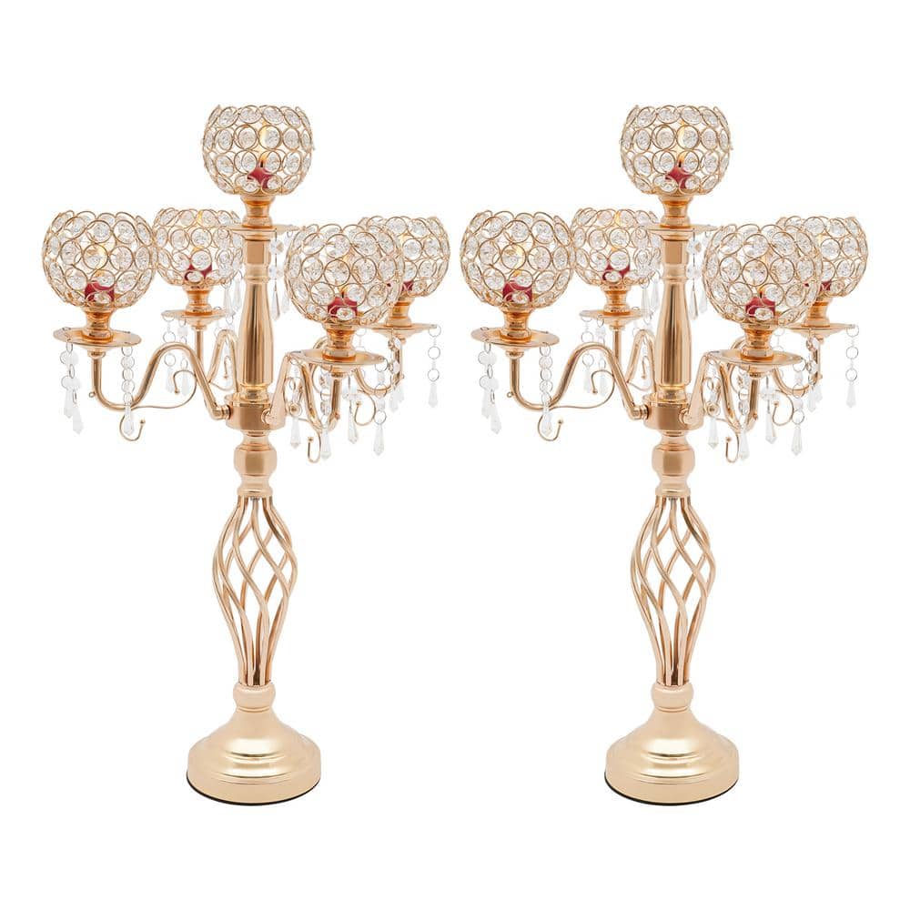 Gold Crystal 5-Arm Tabletop Candelabra Set