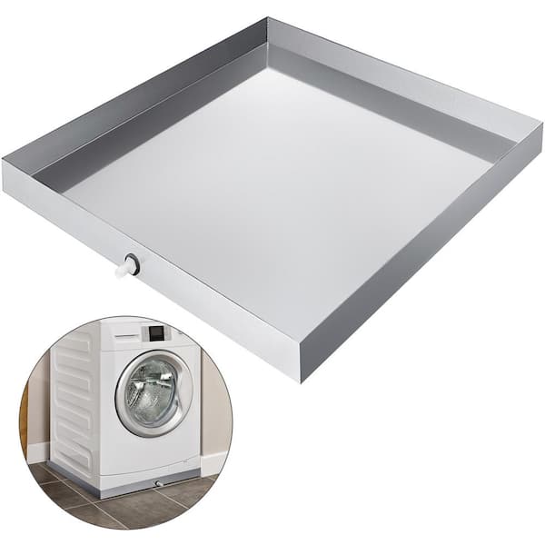 VEVOR 27 in. x 25 in. x 2.5 in. Washing Machine Pan 18-Gauge Thick Stainless Steel Compact Washer Drip Tray w/ Hose Adapter