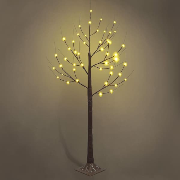 4 ft. Brown Pre-Lit LED Birch Tree Artificial Christmas Tree with 48 Warm White LED Light