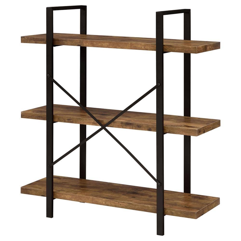 Transitional Black and Brown Wood 3-Shelf Bookcase