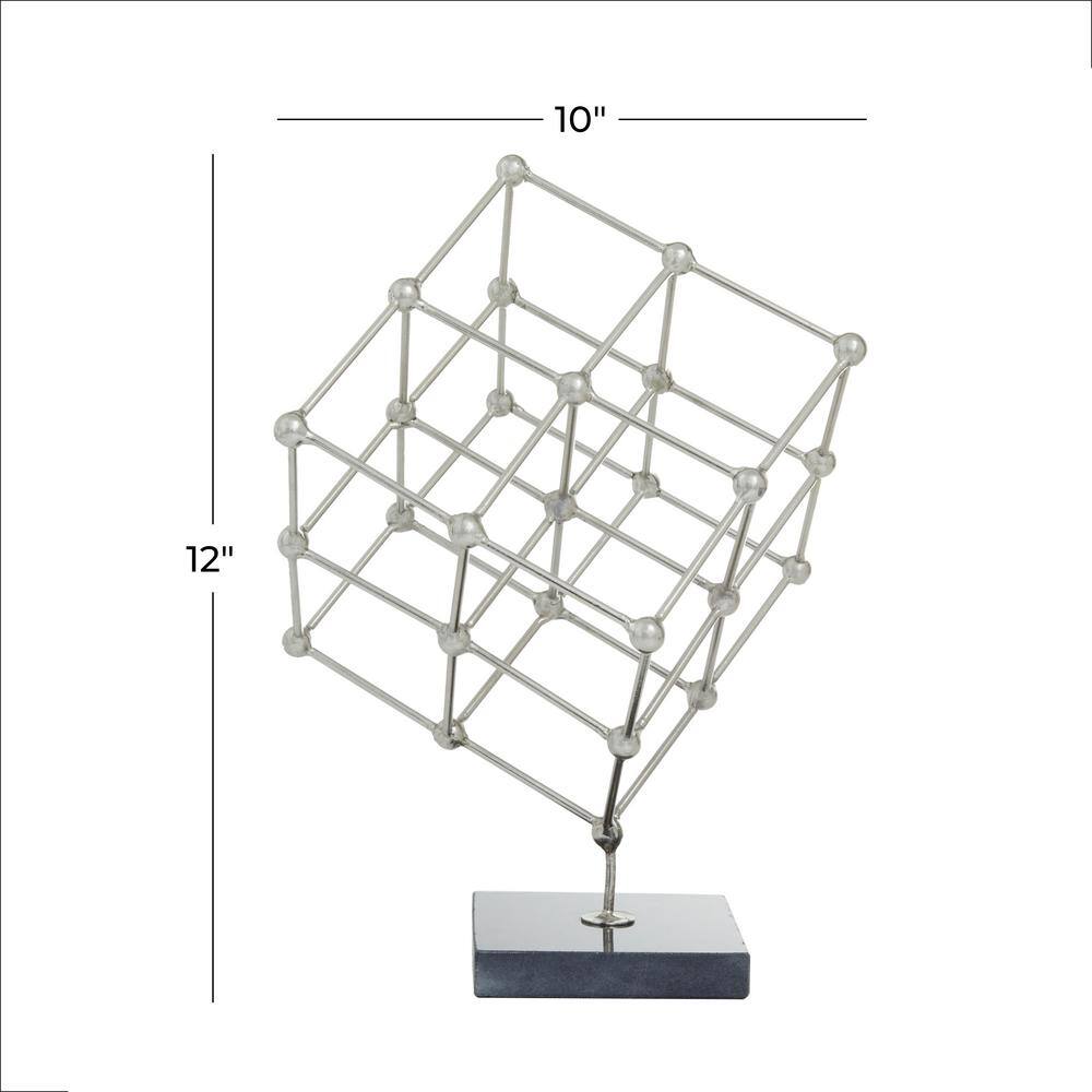 Modern Silver Cube Sculpture with Marble Base 12''