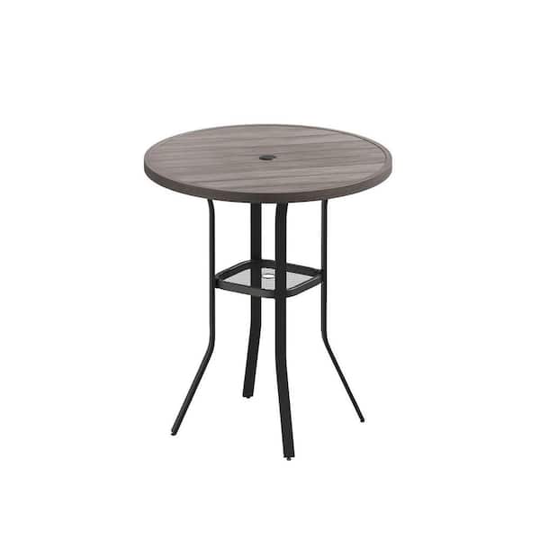 35.5 in. Gray Round Outdoor Bar Table with Adjustable Umbrella Hole for Balcony