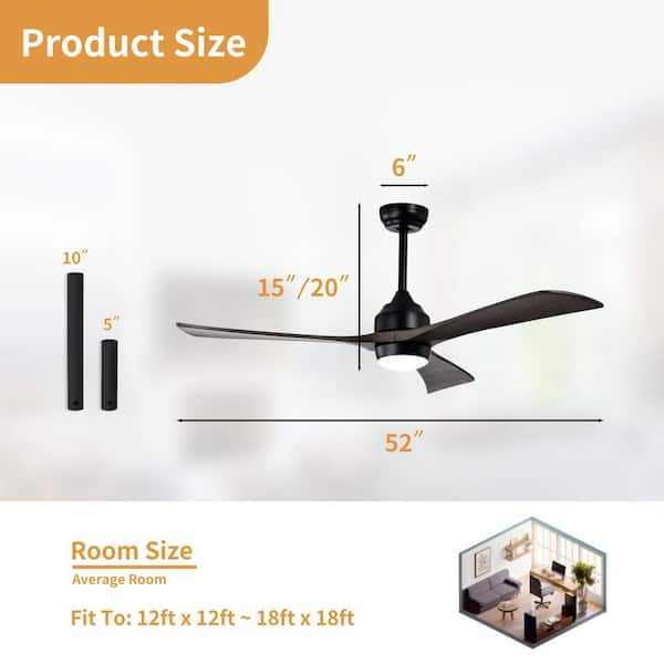 52 in. Integrated LED Indoor Downrod Mount Dark Walnut Standard Ceiling Fan with Light, Remote 6-Speed Reversible