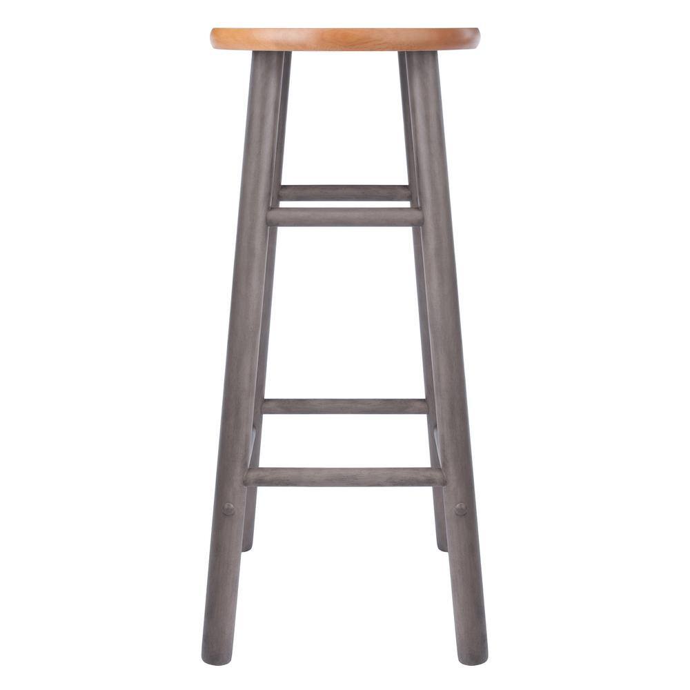 Transitional Gray and Teak Wood Backless Bar Stools, 29" Height