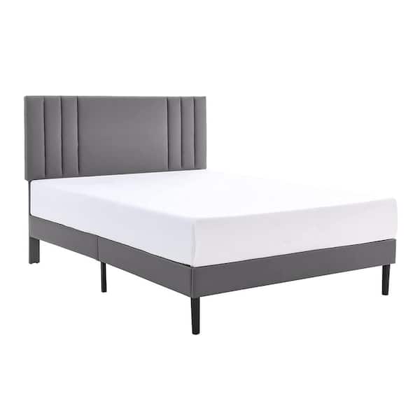 BIKAHOM Gray Metal Frame Full Platform Bed Frame with Adjustable Headboard