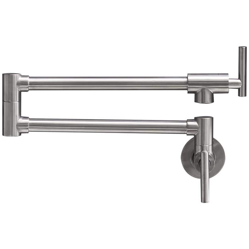 Brushed Nickel Wall-Mounted Double Handle Pot Filler Faucet