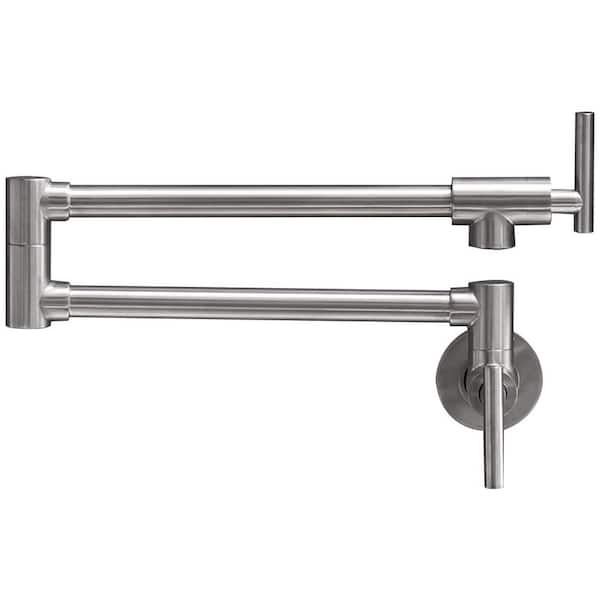 Brass Wall Mounted Pot Filler in Brushed Nickel