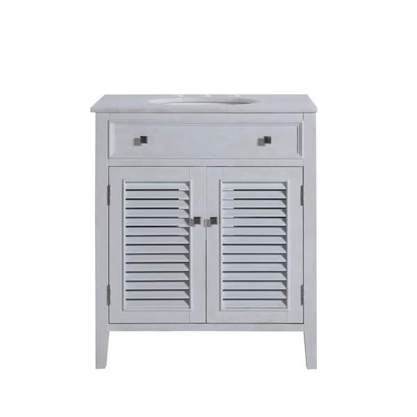 Unbranded Timeless Home 30 in. W x 21 in. D x 35 in. H Single Bathroom Vanity in Antique White with White Marble Top and Basin