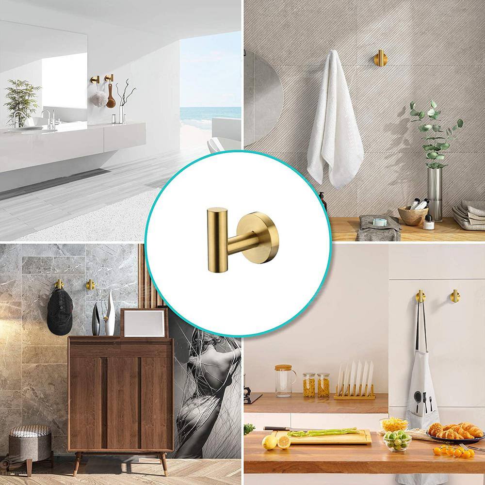 Brushed Gold Stainless Steel Wall Mounted Towel Hooks, 6-Pack