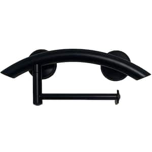 15 in. 3-in-1 Grab Bar with Wall Mount Toilet Paper and Hand Towel Holder, Matte Black with Grips