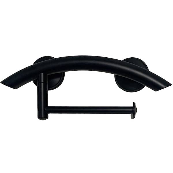 Grabcessories 15 in. 3-in-1 Grab Bar with Wall Mount Toilet Paper and Hand Towel Holder, Matte Black with Grips