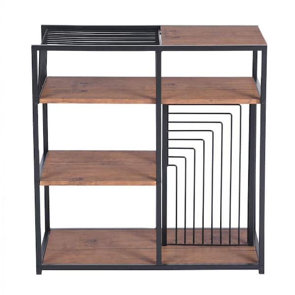Homy Casa Open Back Bookcase 29.1 in. Brown Metal 4 -Shelf Ladder Bookcase