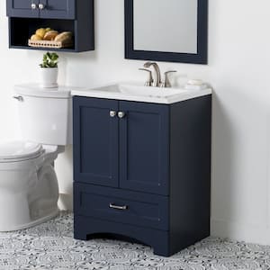 Lancaster 25 in. Single Sink Deep Blue Freestanding Bath Vanity with White Cultured Marble Top (Assembled)