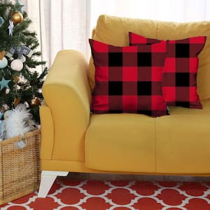 Decorative Christmas Plaid Throw Pillow Cover Square 18 in. x 18 in. Red for Couch, Bedding (Set of 2)