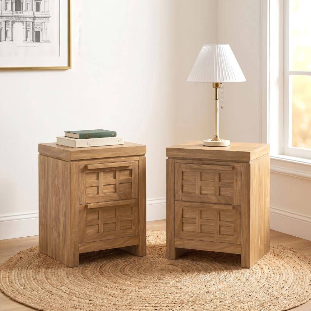 Heritage Oak 2 Drawer 18.9 in. W Nightstand Side Table (Set of 2)