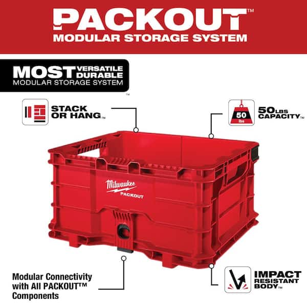 Milwaukee - PACKOUT 18.6 in. Tool Storage Crate Bin with Carrying Handles and 50 lbs. Weight Capacity