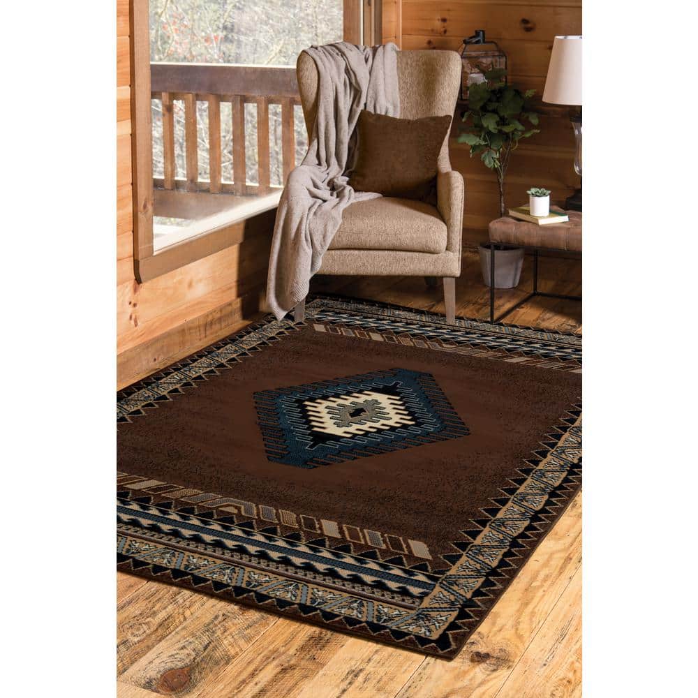 Southwestern Brown Synthetic 4' x 6' Area Rug