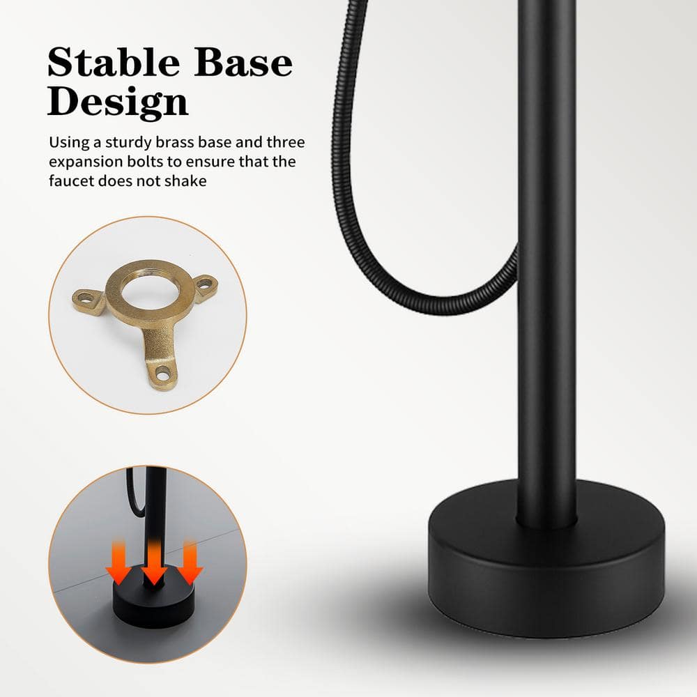 Matte Black Brass Freestanding Tub Faucet with Hand Shower