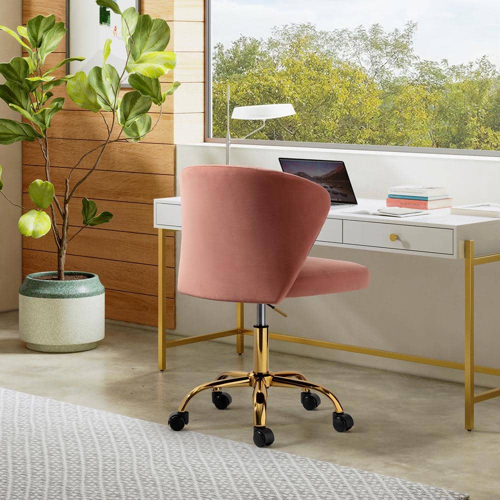 Pink Velvet Swivel Task Chair with Gold Metal Base