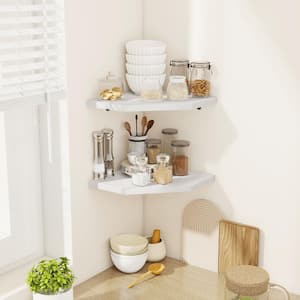 White Shelf / 丸窓 11.5 in. W x 11.5 in. D White Wood Floating Corner Shelves Set of
