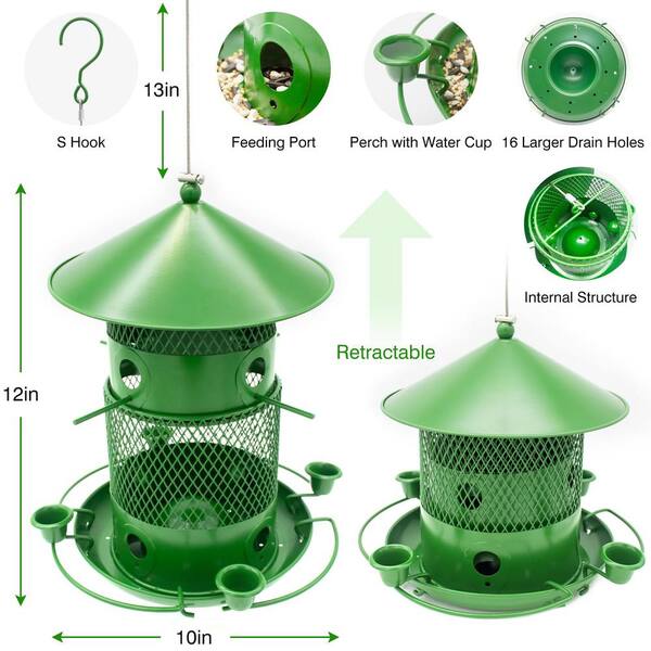 Unbranded - Exquisite Green Iron Squirrel Guard Hanging Multiple Bird Species Seed Feeder - 6 lbs. 1-Pack