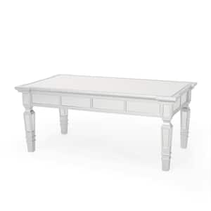 Solanna 43 in. White Large Rectangle Glass Coffee Table with Wooden Frame