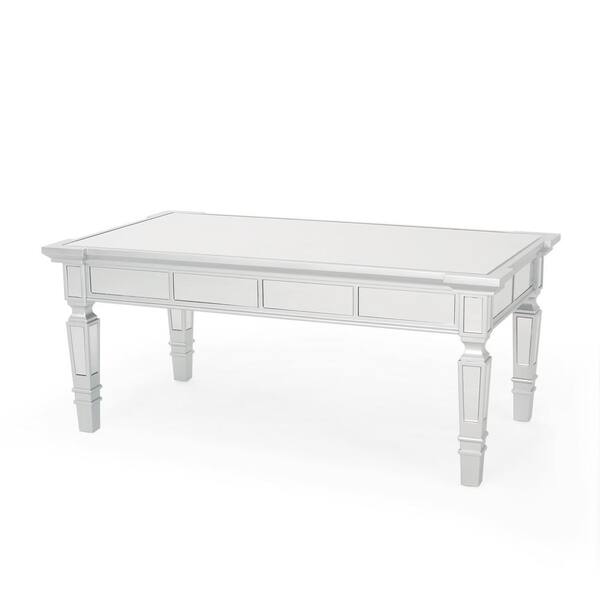 Noble House Solanna 43 in. White Large Rectangle Glass Coffee Table with Wooden Frame