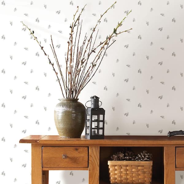 Pinecone Toss Light Grey Conifer Paper Strippable Roll (Covers 56.4 sq. ft.)