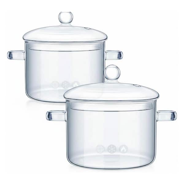4-piece Clear Glass Saucepan Set with Lid Heat Resistant Borosilicate Glass Stovetop Cookware Soup Milk