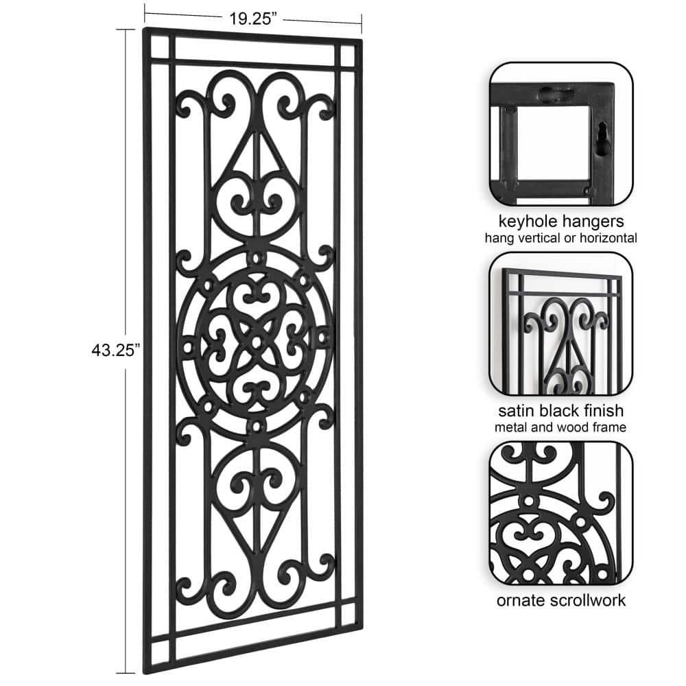 Black Ornate Metal and Wood Farmhouse Wall Art Plaque