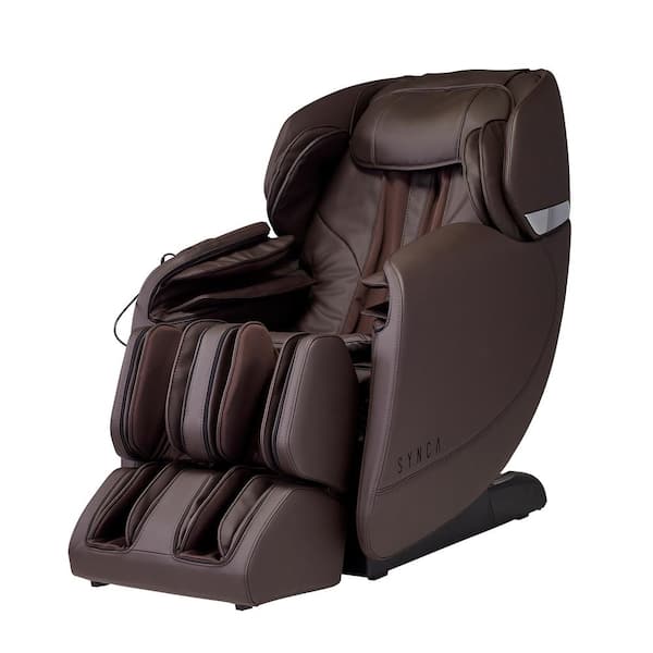 Synca Wellness Hisho Brown Modern Synthetic Leather Heated Zero Gravity Deluxe SL Track Massage Chair