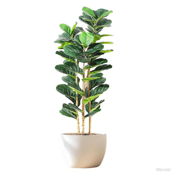 Unbranded 7 ft. Faux Fiddle Leaf Fig Tree with White Pot, Faux Trees with Artificial Plants 74 Fiddle Leaves Greenery