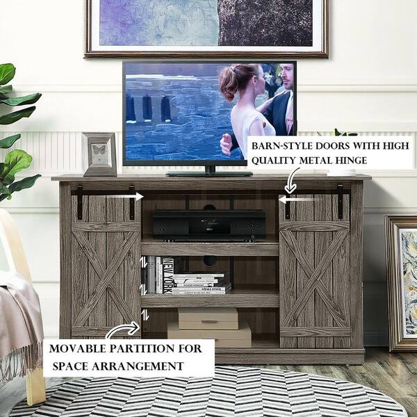 Costway 54 in. Gray TV Stand with Adjustable Shelves Fits TV's up 