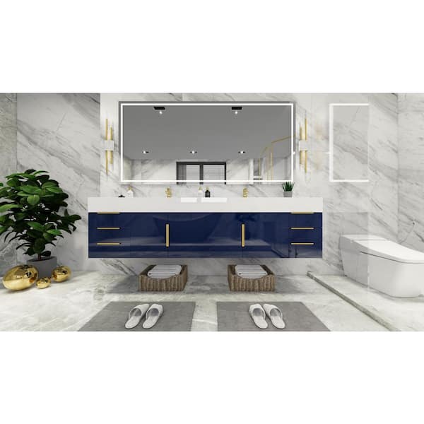 BV Better Vanity Bethany 84 in. W x 20 in. D x 22 in. H Double Sink Floating Bath Vanity in Gloss Night Blue with White Acrylic Top